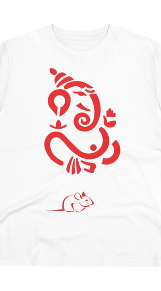 Mayawye Men's PC Cotton Ganesh Printed T Shirt (Color: White, Thread Count: 180GSM)