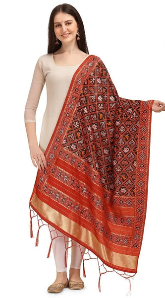 Mayawye Women's Silk Pure Zari weaving Duppatta (Maroon, Length: 2-2.3 Mtrs)