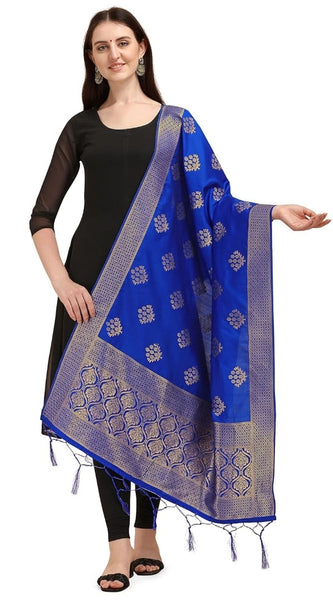Mayawye Women's Silk Pure Zari weaving Duppatta (Royal Blue, Length: 2-2.3 Mtrs)