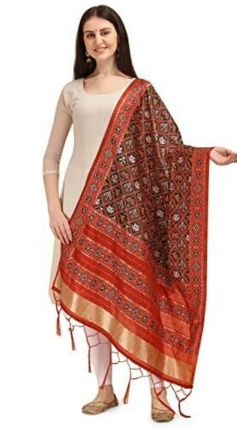 Mayawye Women's Silk Pure Zari weaving Duppatta (Brown, Length: 2-2.3 Mtrs)
