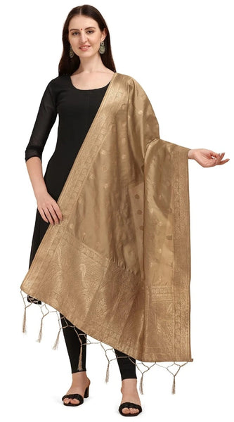 Mayawye Women's Silk Pure Zari weaving Duppatta (Beige, Length: 2-2.3 Mtrs)