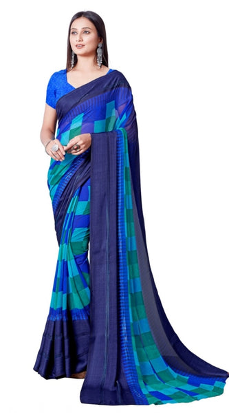 Mayawye Women's Satin Patta Printed Saree With Unstitched Blouse (Skyblue)
