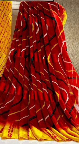 Mayawye Women's Satin Patta Printed Saree With Unstitched Blouse (Yellow)