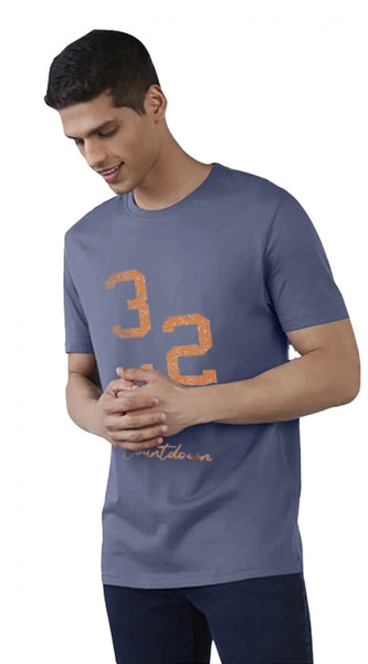 Mayawye Men's Casual Half sleeve Printed Cotton Crew Neck T-shirt (Blue)