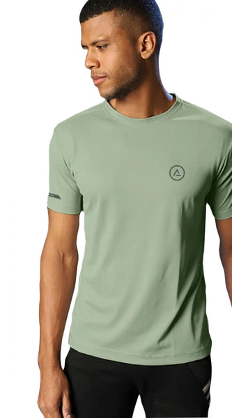Mayawye Men's Casual Half sleeve Solid Polyester Crew Neck T-shirt (Pista)