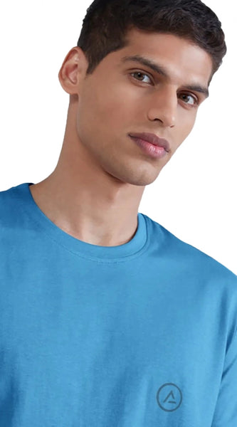 Mayawye Men's Casual Half sleeve Solid Polyester Crew Neck T-shirt (Light Blue)