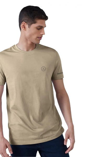 Mayawye Men's Casual Half sleeve Solid Polyester Crew Neck T-shirt (Beige)