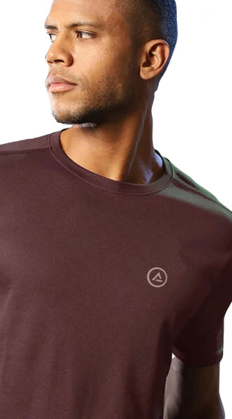 Mayawye Men's Casual Half sleeve Solid Polyester Crew Neck T-shirt (Maroon)