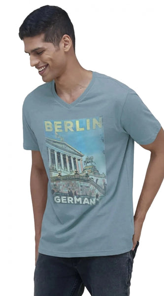 Mayawye Men's Casual Half sleeve Digital Printed Cotton Crew Neck T-shirt (Teal)