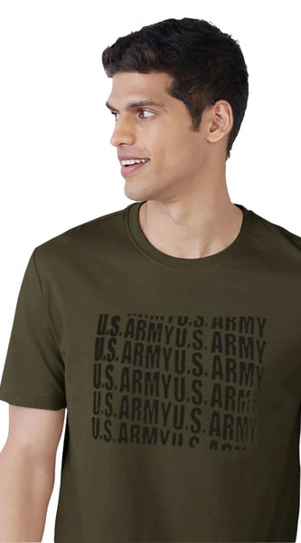 Mayawye Men's Casual Half sleeve Printed Cotton Crew Neck T-shirt (Dark Green)