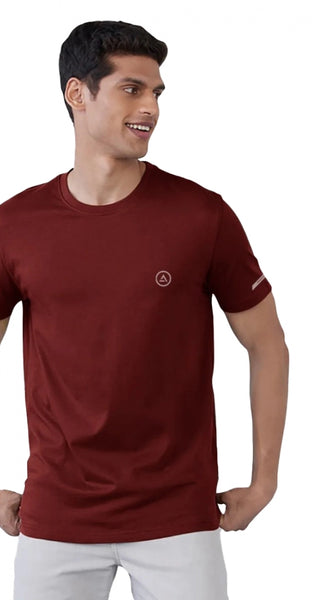 Mayawye Men's Casual Half sleeve Solid Polyester Crew Neck T-shirt (Maroon)