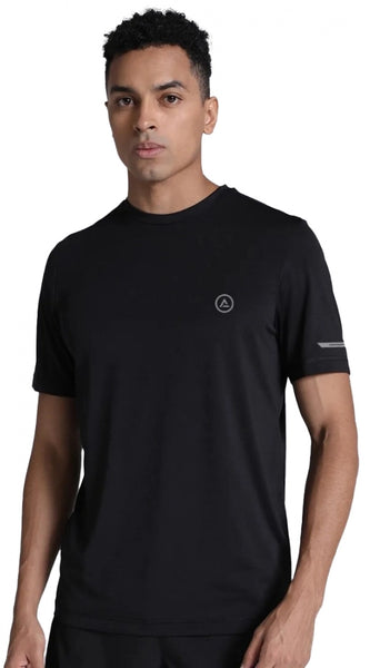 Mayawye Men's Casual Half sleeve Solid Polyester Crew Neck T-shirt (Black)