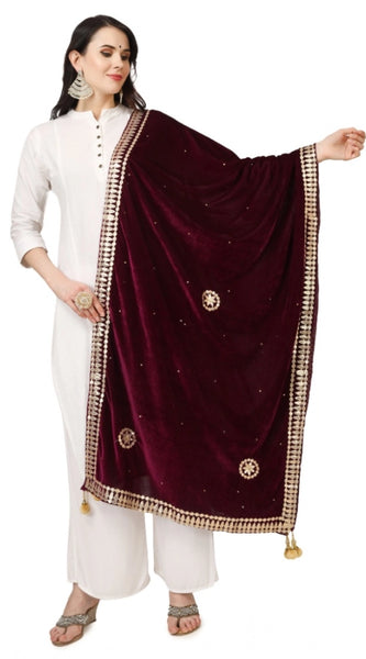 Mayawye Women's Velvet Gotta Patti Dupatta (Purple, Length: 2.25 to 2.50 Mtr)