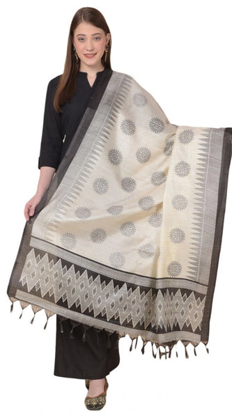 Mayawye Women's Art Silk Printed Dupatta (Black, Length: 2.25 to 2.50 Mtr)