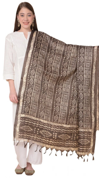 Mayawye Women's Art Silk Printed Dupatta (Brown, Length: 2.25 to 2.50 Mtr)