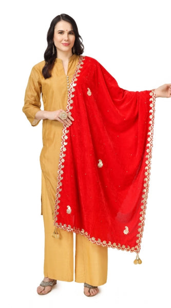 Mayawye Women's Velvet Gotta Patti Dupatta (Red, Length: 2.25 to 2.50 Mtr)