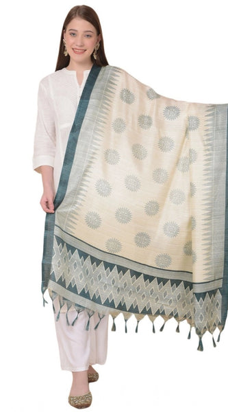Mayawye Women's Art Silk Printed Dupatta (Grey, Length: 2.25 to 2.50 Mtr)