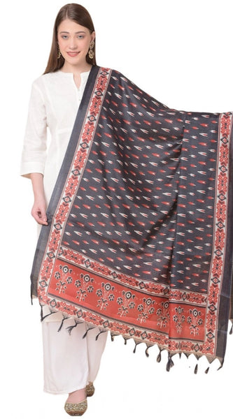 Mayawye Women's Art Silk Printed Dupatta (Black, Length: 2.25 to 2.50 Mtr)