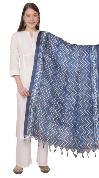 Mayawye Women's Art Silk Printed Dupatta (Blue, Length: 2.25 to 2.50 Mtr)