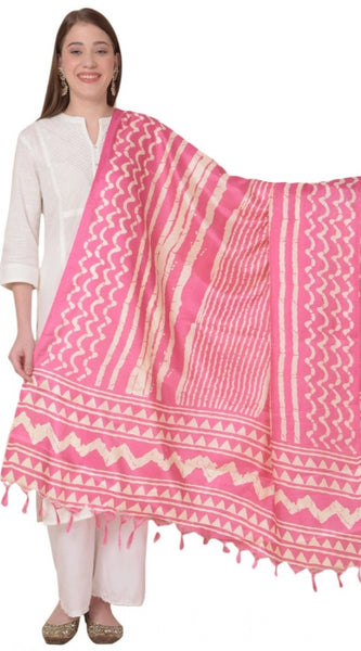 Mayawye Women's Art Silk Printed Dupatta (Pink, Length: 2.25 to 2.50 Mtr)