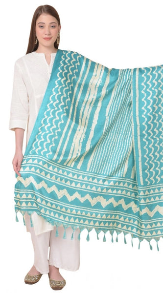 Mayawye Women's Art Silk Printed Dupatta (Turquoise, Length: 2.25 to 2.50 Mtr)