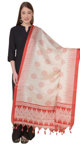 Mayawye Women's Art Silk Printed Dupatta (Red, Length: 2.25 to 2.50 Mtr)