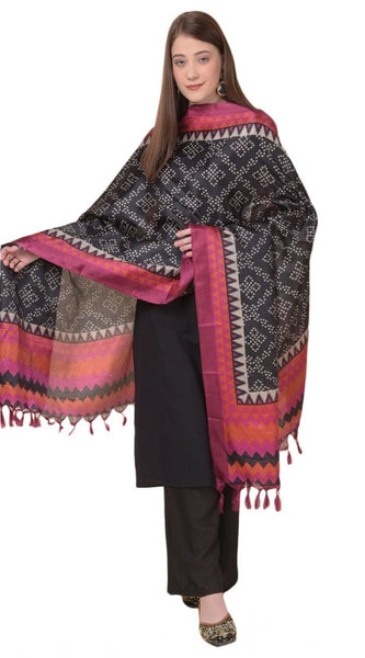Mayawye Women's Art Silk Printed Dupatta (Black, Length: 2.25 to 2.50 Mtr)