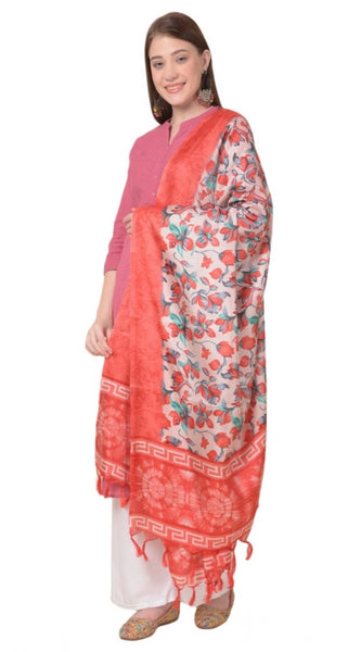 Mayawye Women's Art Silk Printed Dupatta (Red, Length: 2.25 to 2.50 Mtr)