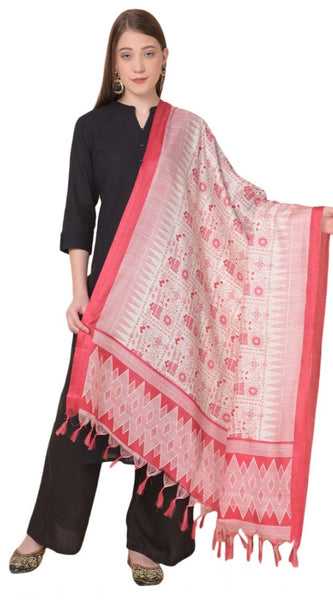 Mayawye Women's Art Silk Printed Dupatta (Red, Length: 2.25 to 2.50 Mtr)