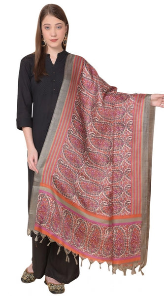 Mayawye Women's Art Silk Printed Dupatta (Grey, Length: 2.25 to 2.50 Mtr)