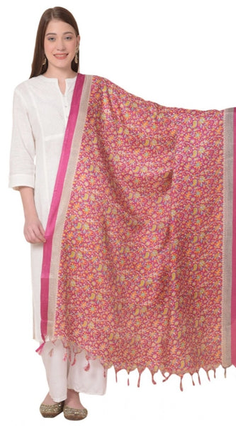Mayawye Women's Art Silk Printed Dupatta (Pink, Length: 2.25 to 2.50 Mtr)