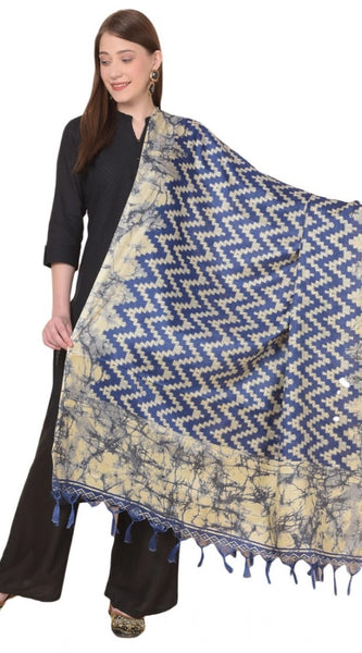 Mayawye Women's Art Silk Printed Dupatta (Blue, Length: 2.25 to 2.50 Mtr)
