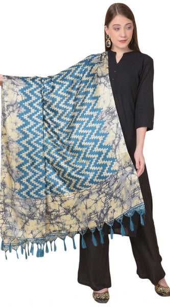 Mayawye Women's Art Silk Printed Dupatta (Blue, Length: 2.25 to 2.50 Mtr)