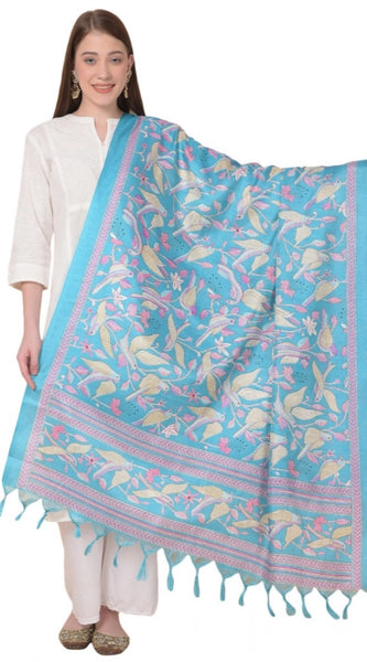 Mayawye Women's Art Silk Printed Dupatta (Turquoise, Length: 2.25 to 2.50 Mtr)