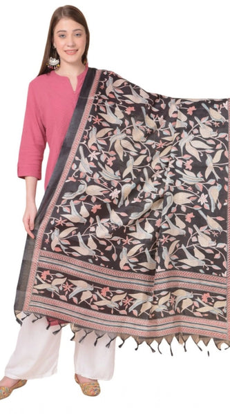 Mayawye Women's Art Silk Printed Dupatta (Black, Length: 2.25 to 2.50 Mtr)