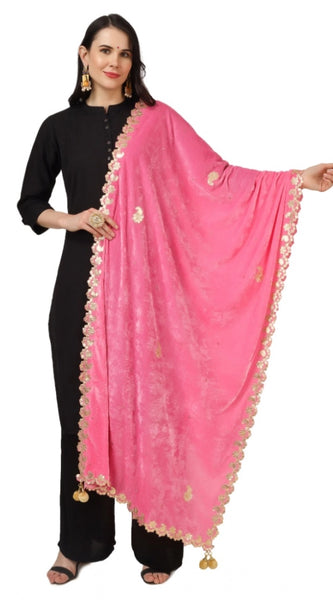 Mayawye Women's Velvet Gotta Patti Dupatta (Pink, Length: 2.25 to 2.50 Mtr)