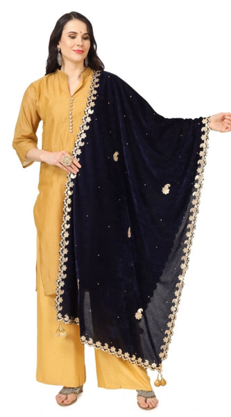 Mayawye Women's Velvet Gotta Patti Dupatta (Blue, Length: 2.25 to 2.50 Mtr)