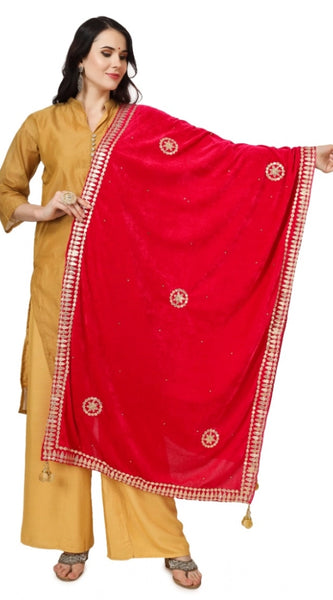 Mayawye Women's Velvet Gotta Patti Dupatta (Pink, Length: 2.25 to 2.50 Mtr)