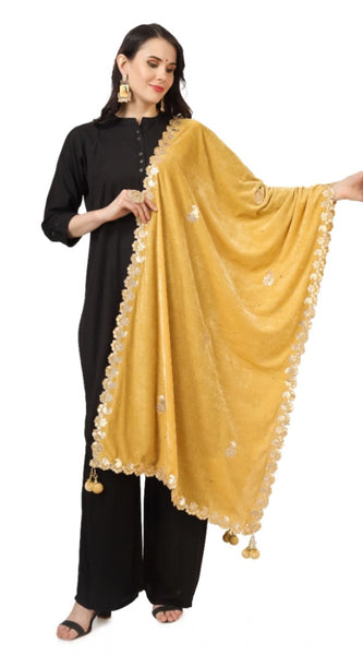 Mayawye Women's Velvet Gotta Patti Dupatta (Yellow, Length: 2.25 to 2.50 Mtr)
