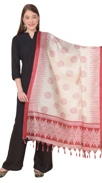 Mayawye Women's Art Silk Printed Dupatta (Maroon, Length: 2.25 to 2.50 Mtr)