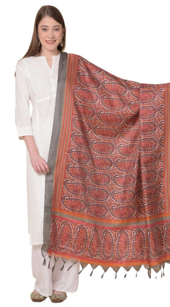 Mayawye Women's Art Silk Printed Dupatta (Orange, Length: 2.25 to 2.50 Mtr)