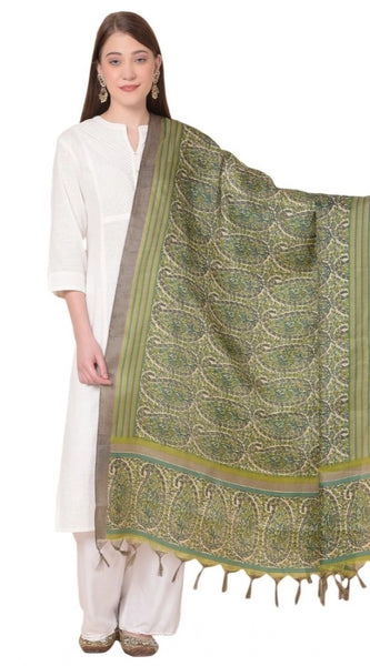 Mayawye Women's Art Silk Printed Dupatta (Green, Length: 2.25 to 2.50 Mtr)