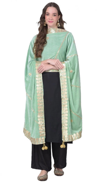 Mayawye Women's Velvet Gotta Patti Dupatta (Sea Green, Length: 2.25 to 2.50 Mtr)