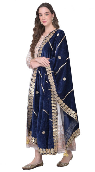 Mayawye Women's Velvet Gotta Patti Dupatta (Navy, Length: 2.25 to 2.50 Mtr)