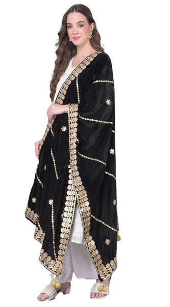 Mayawye Women's Velvet Gotta Patti Dupatta (Black, Length: 2.25 to 2.50 Mtr)