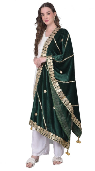 Mayawye Women's Velvet Gotta Patti Dupatta (Green, Length: 2.25 to 2.50 Mtr)