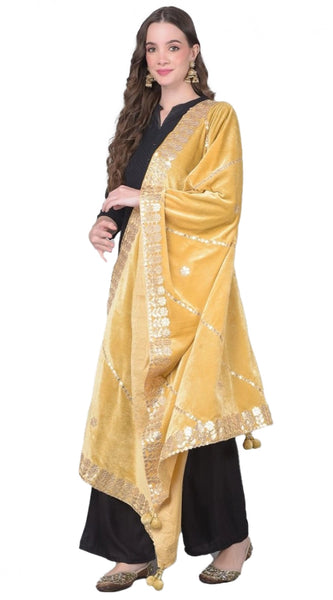 Mayawye Women's Velvet Gotta Patti Dupatta (Gold, Length: 2.25 to 2.50 Mtr)