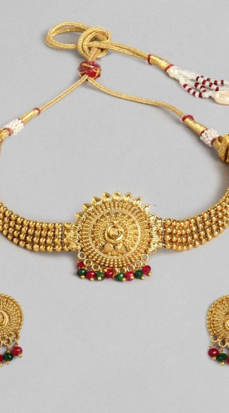 Mayawye Women's Rose Gold Plated Alloy Necklace & Earings Set (Gold)