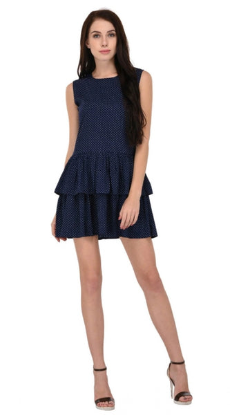 Mayawye Women's Cotton Blend Solid Sleeveless Dress (Blue)