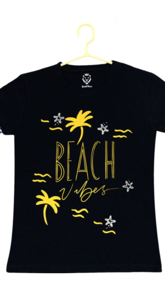 Mayawye Girl's Casual Short Sleeve Printed Cotton T Shirt (Black)